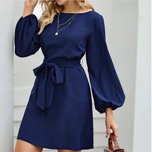 Navy blue  long sleeve minimalist  work office mini dress